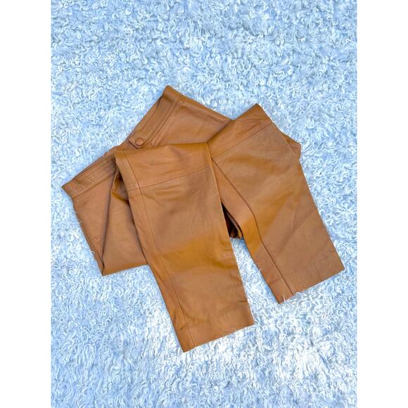 Vintage 80s PumpkinSpice SmoothGrained Leather Pants HighWaist Fall Thanksgiving - Picture 9 of 11